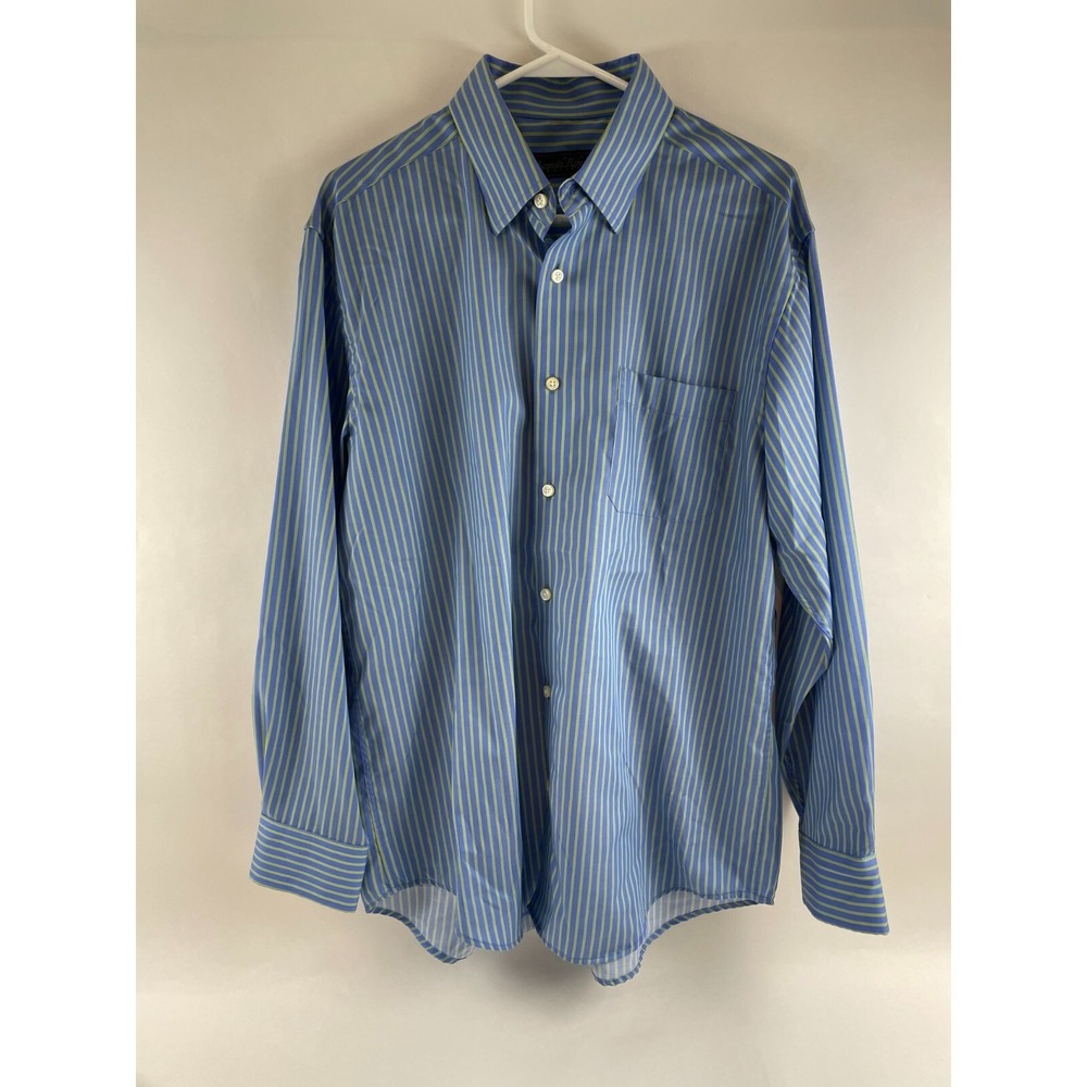 Kenneth Roberts Platinum Shirt Men's Size Large Blue Green Striped Button Up